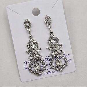 Swarovski Crystal Elements Silver Statement Earrings 2 inch Drop Prom Bridal